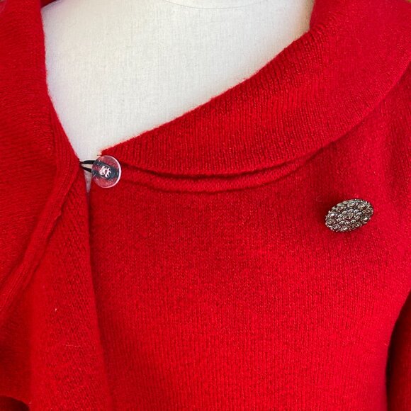 Adrienne Vittadini Wool Blend Cardigan Sz S Red Holiday Bling Asymmetric Party - Picture 10 of 12